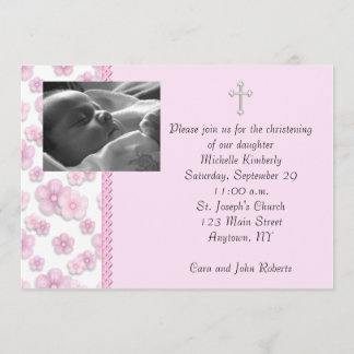 Invitation Baptême ou baptême rose de photo