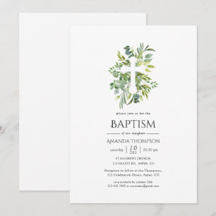 Invitation Baptême ou Christening à l'aquarelle verdoyante