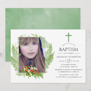 Invitation Baptême ou Christening de Campagne Verte