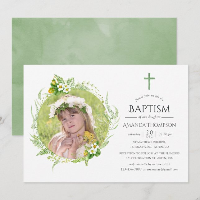 Invitation Baptême ou Christening de la verdure du pays (Devant / Derrière)