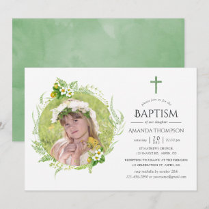 Invitation Baptême ou Christening de verdure de campagne