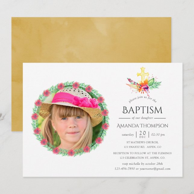 Invitation Baptême ou Christening d'été tropical (Devant / Derrière)