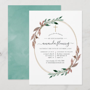 Invitation Baptême ou Christening d'hiver de verdure rustique