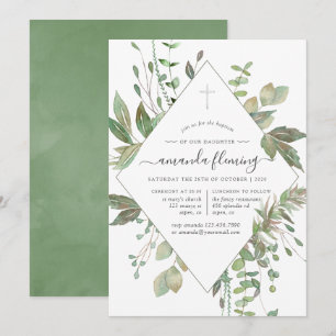 Invitation Baptême ou Christening géométrique de verdure