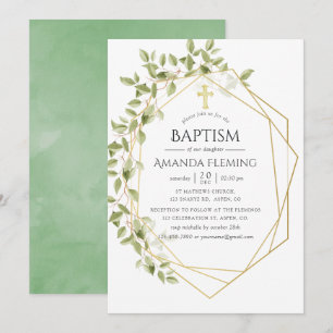 Invitation Baptême ou Christening géométrique verdure