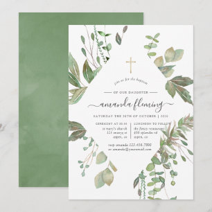 Invitation Baptême ou Christening géométrique verdure