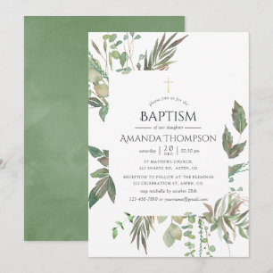 Invitation Baptême ou Christening géométrique verdure