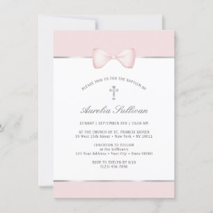 Invitation Baptême Pale Rose Bow