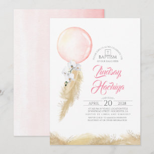 Invitation Baptême Pampas Grass Rose Floral Balloon