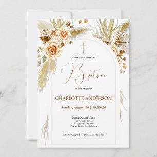 Invitation Baptême pampas herbe aquarelle boho élégant