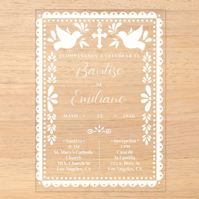 Invitation Baptême Papier Découpé Fête Mexicaine (Recto)