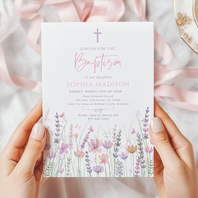 Invitation Baptême Papillon Fleur de Sauvage Pastel Douce (Créateur téléchargé)