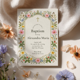 Invitation Baptême Papillon Fleur Sauvage