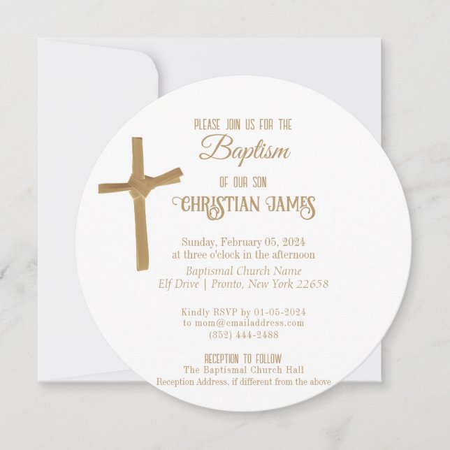 Invitation Baptême personnalisé Gold Palm Cross (Devant)