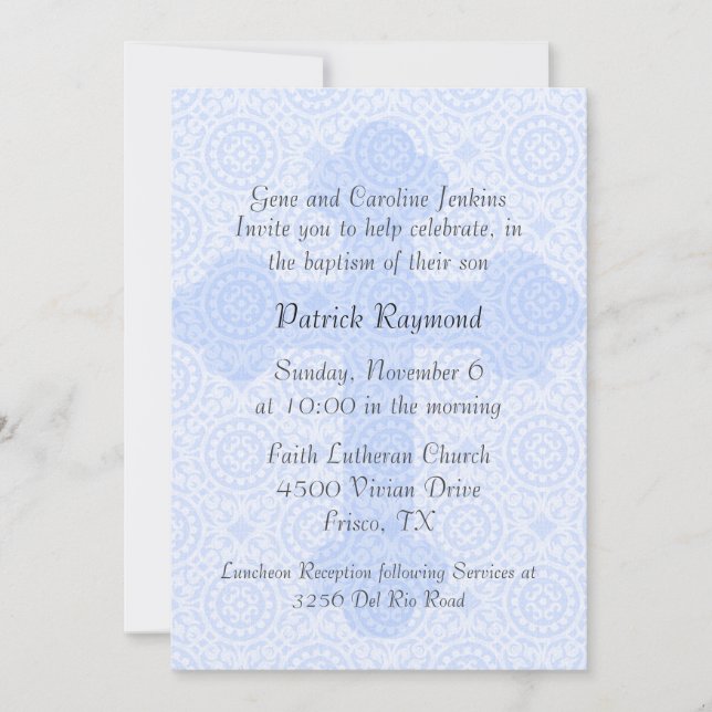 Invitation Baptême Personnalisée De Croix Bleue Él (Devant)
