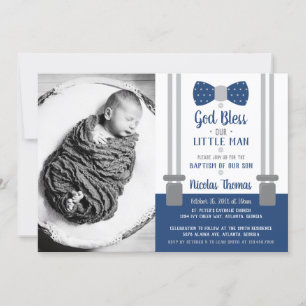 Invitation Baptême Petit Homme, Bleu, Gris
