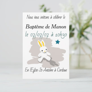 Invitation baptême petit lapin blanc