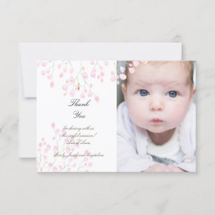 Invitation Baptême petites fleurs roses merci