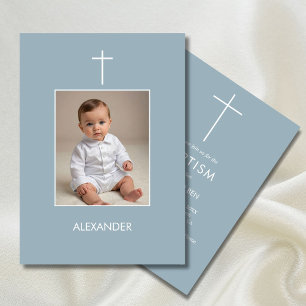 Invitation Baptême Photo Boys Blanc Religieux