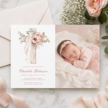 Baptême photo croix florale rose tendre
