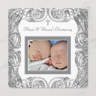 Invitation Baptême photo élégant blanc