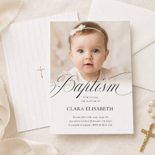 Invitation Baptême photo élégant et minimaliste neutre