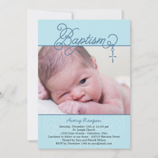 Invitation Baptême photo Pendentif - Bleu