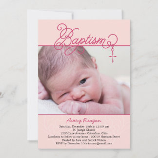Invitation Baptême Photo Pendentif - Rose