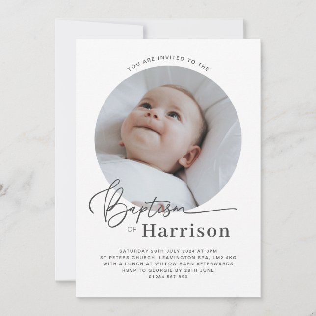 Invitation Baptême photo ronde (Devant)