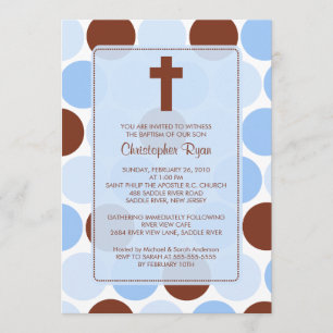 Invitation Baptême pois Brown et bleu d'Inviation de garçon