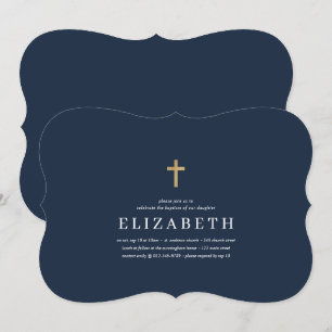 Invitation Baptême Pour Elle  Croix d'or simple et moderne