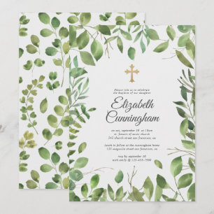 Invitation Baptême Pour Elle  Feuille de feuillage de feuilla