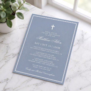 Invitation Baptême pour lui   Croix Classique Élégante