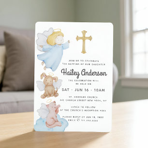 Invitation Baptême Pour Ses Anges Aquarelle et Croix