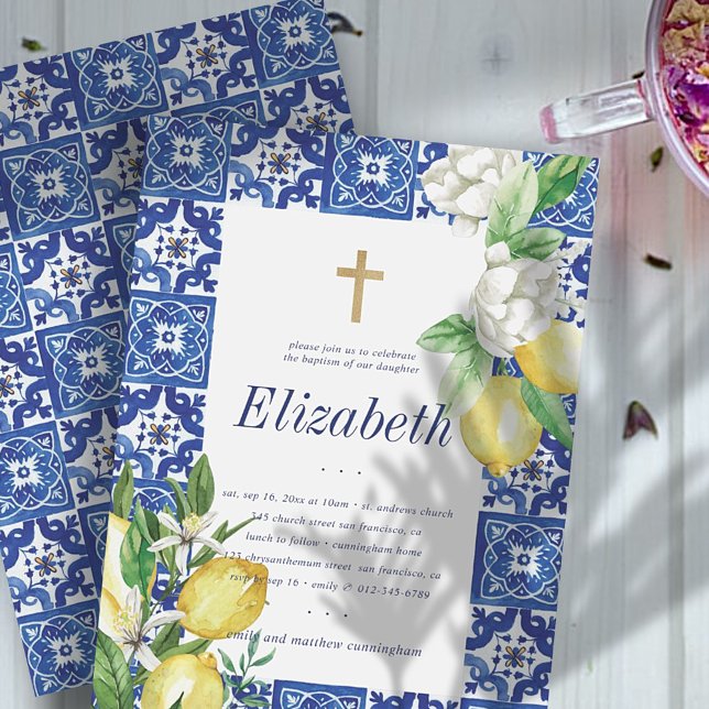 Invitation Baptême Pour Ses Carreaux De Foliage De Citron Méd (Créateur téléchargé)