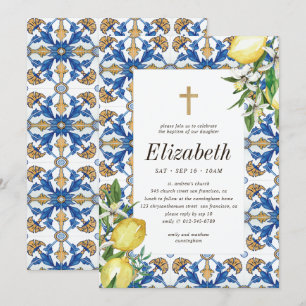 Invitation Baptême Pour Son Vintage Carrelage Méditerranéen A