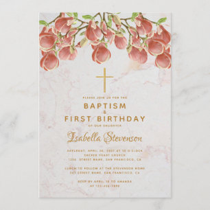 Invitation Baptême Premier anniversaire Pink Magnolia Cross M
