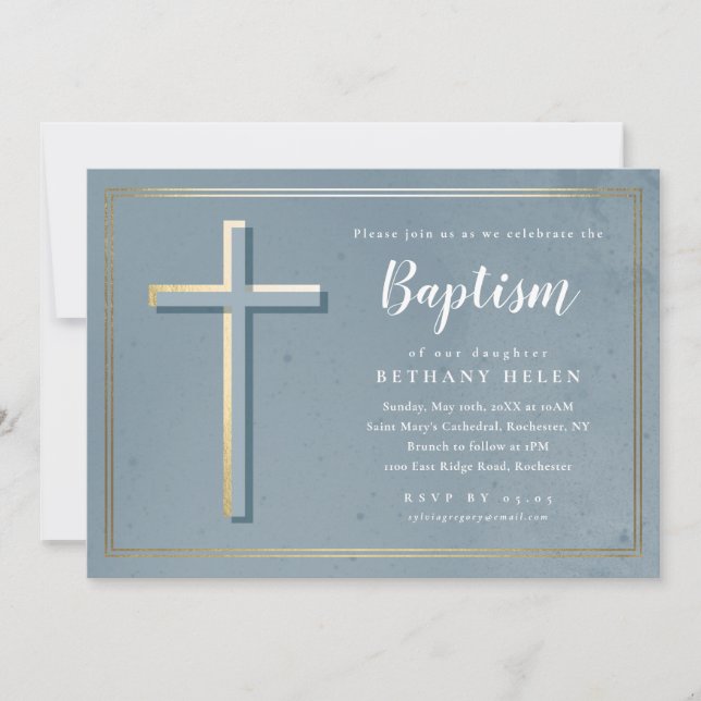 Invitation Baptême religieux moderne croisé et baptême (Devant)
