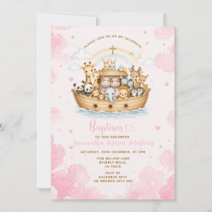 Invitation Baptême Rose Arche de Noé Nuage