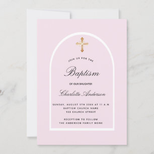 Invitation Baptême rose bébé arche élégante