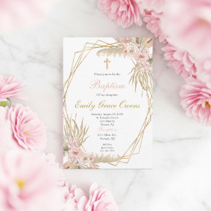 Invitation Baptême rose boho