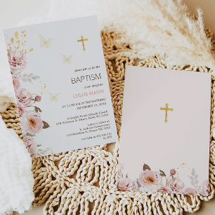 Invitation Baptême rose Chic Floral