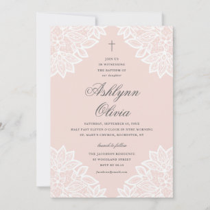 Invitation Baptême Rose en Dentelle