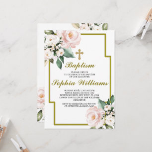 Invitation Baptême rose et blanc