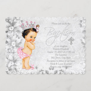 Invitation Baptême Rose et Gris Princesse Vintage