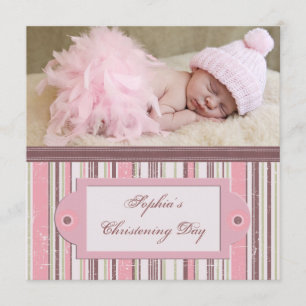 Invitation Baptême rose et marron