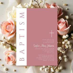 Invitation Baptême Rose Moderne Élégant Script