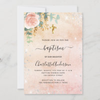 Baptême rose or floral eucalyptus argent éclat