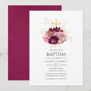 Invitation Baptême Rose Pâle et Or de Bourgogne Marsala