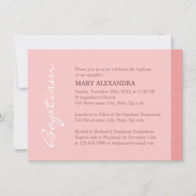 Invitation Baptême rose simple de rayure (Devant)